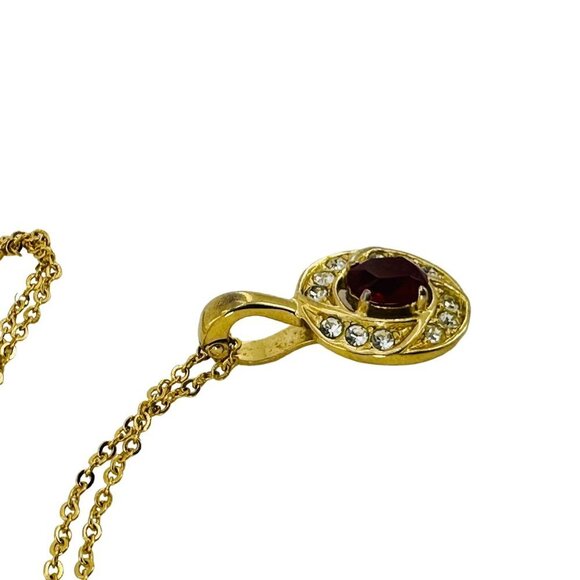 Red CZ Accented Clear Rhinestone Pendant Over Gold Plated Cable Chain Necklace - Picture 4 of 6